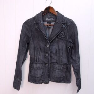 Point Zero Nicole Benisti Embellished‎ Denim Jacket Blk Wash Fitted Small /#8073